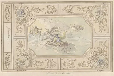Ontwerp voor een plafondschildering met Eer gekroond door de Tijd by Elias van Nijmegen, 1677 - 1755 — digital art print…