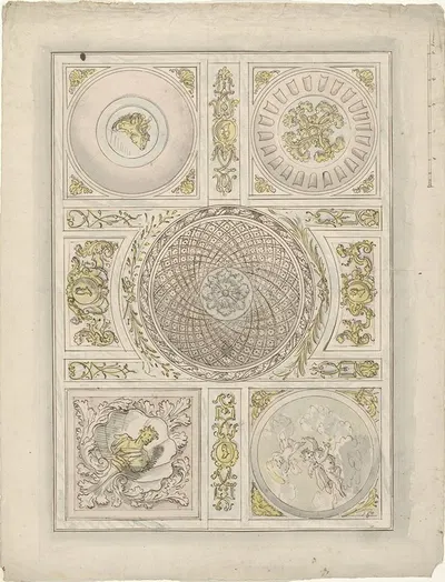 Ontwerp voor een plafondschildering; ornamentale vlakvulling by Элиас ван Неймеген, 1677 - 1755 — digital art print download