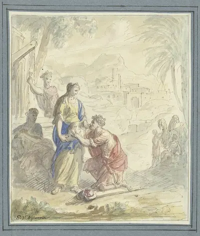 Rebekka en Eliëzer aan de bron by Элиас ван Неймеген, 1677 - 1755 — digital art print download