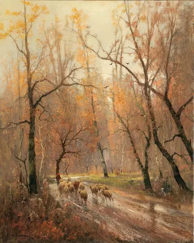 Пастушка, возвращающаяся домой by Адольф Кауфман — digital art print download
