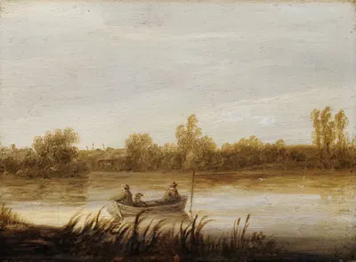 Речной пейзаж с рыбаками в лодке by Аельберт Кёйп, 1640 — digital art print download