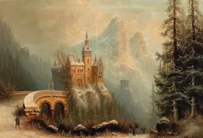 Зимний пейзаж с замковым комплексом в горах by Альберт Бредов — digital art print download