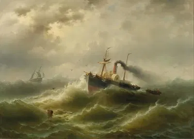 Пароход в бурю на Северном море by Альберт Ригер — digital art print download