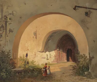 Andacht Vor Dem Portal Des Stiftes Nonnberg In Salzburg by Anton Altmann, 1844 — digital art print download