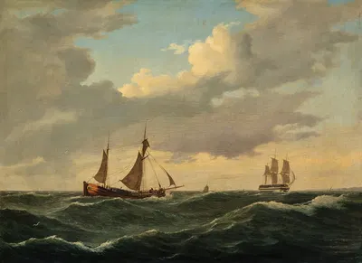Голландский кофе и линейный корабль на умеренном ветре by Антон Мельбе, 1840 — digital art print download