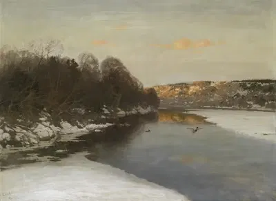 Утки на замерзшей реке by Август Финк — digital art print download