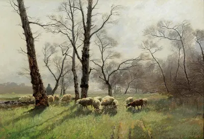 Shepherd With His Flock In The Evening Light by August Fink — digital art print download