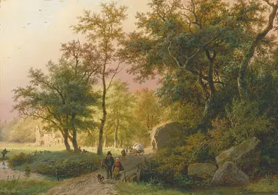 Путешественники на дороге by Баренд Корнелис Кёккёк, 1849 — digital art print download