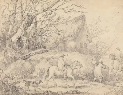 Landscape with Cottage and Figures on Horseback by Джордж Морланд, 1793 — digital art print download