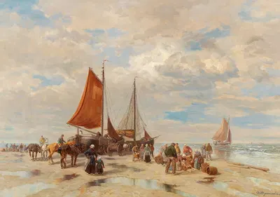 Fishermen On The Beach by Désiré Thomassin — digital art print download