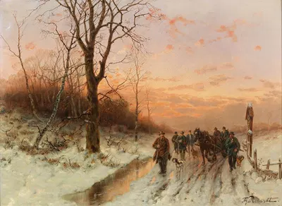 Returning Home From The Hunt At Sunset by Désiré Thomassin — digital art print download