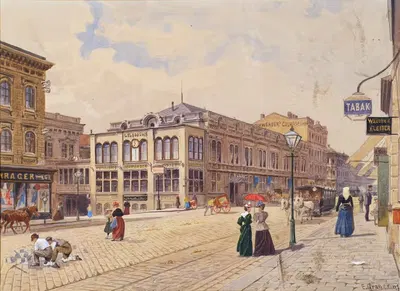 Улица Швендергассе в Вене с Колизеем Швендеров by Эрнст Гранер, 1897 — digital art print download