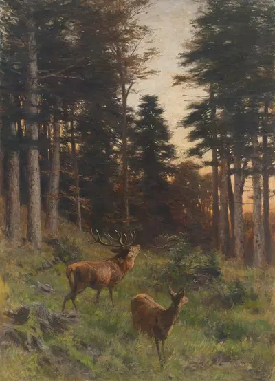 Олени в вечерних сумерках by Франц Ксавер фон Паузингер — digital art print download