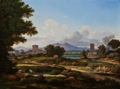 Сцена из Римской Кампаньи, Торе дель Квинто by Иоганн Кристиан Рейнхарт, 1823 — digital art print download
