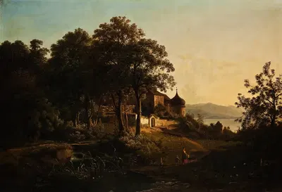Пейзаж из Ишльдорфа, Бавария by Иоганн Мёр, 1840 — digital art print download