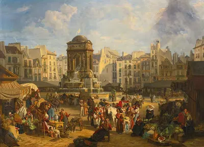 Вид на рынок и фонтан Невинных, Париж by Джон Джеймс Шалон, 1826 — digital art print download