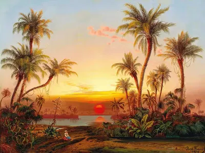 A Southern Landscape With Palms In The Evening Light by Joseph Firmenich — digital art print download