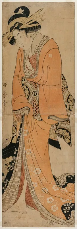 Geisha Standing Beside a Shamisen Case by Kitagawa Utamaro II, c. 1810 — digital art print download