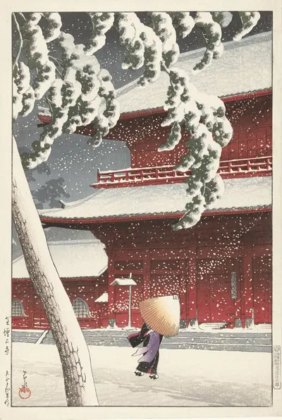 Шиба Дзодзёдзи (Храм Дзодзёдзи, Шиба) 1925 by Кавасе Хасуи, 1925 — digital art print download