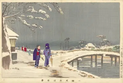 Снежный пейзаж в Хикифуне в Куме by Кобаяси Киёчика, 1877 - 1882 — digital art print download
