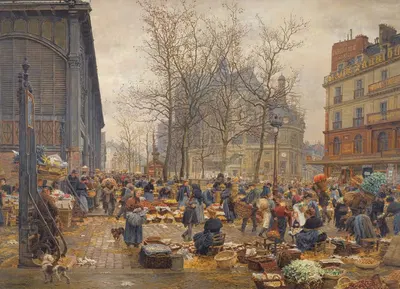 Autumn market at les Halles by Marie-François Firmin-Girard — digital art print download