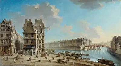 Ла Грев, остров Сен-Луи и Красный мост, вид с площади Ла Грев by Николя Жан-Батист Рагене, 1754 — digital art print download