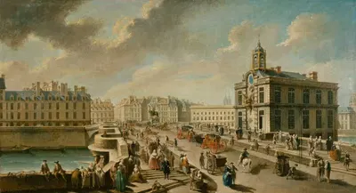 Новый мост и насос Самаритянки, вид с набережной Мегиссерии by Николя Жан-Батист Рагене, 1777 — digital art print download