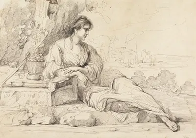 Reclining Female Figure in an Italian Landscape by Джон Гамильтон Мортимер — digital art print download
