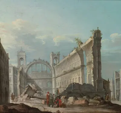 Capriccio With Figures In Front Of The Ruins Of A Church by Pietro Bellotti — digital art print download