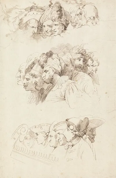 Studies of Groups of Heads by Джон Гамильтон Мортимер — digital art print download