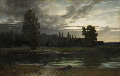 The Nunnery Fahr near Zurich at the River Limmat by Adolf Stäbli, 1876 — digital art print download