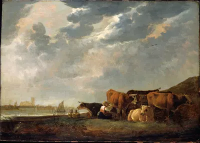Cattle near the Maas, with Dordrecht in the distance by Аельберт Кёйп — digital art print download