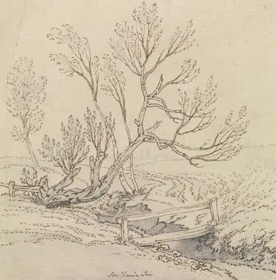 Footbridge Over a Stream Near a Willow Tree by Джозеф Фарингтон — digital art print download