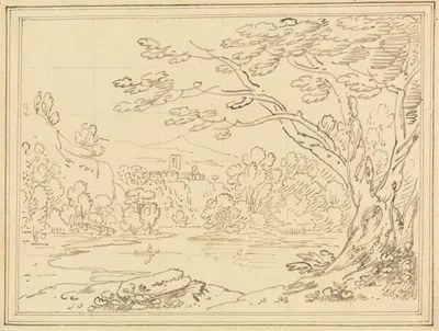Landscape with Trees by a Lake by Джозеф Фарингтон, 1780-1789 — digital art print download