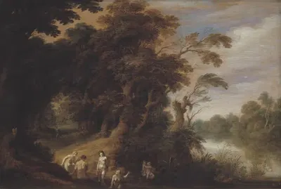 Лесной пейзаж с купающимися нимфами by Александр Кейринкс, 1633 – 1636 — digital art print download