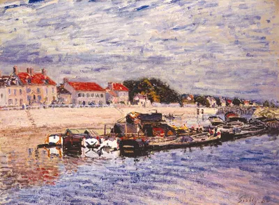 Barges on the Loing at Saint-Mammès by Alfred Sisley, 1885 — digital art print download