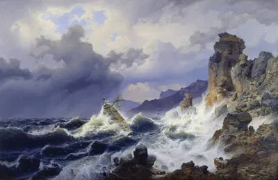 Storm at Sea off the Norwegian Coast by Andreas Achenbach, 1837 — digital art print download