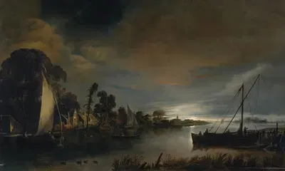 Лунный речной пейзаж by Антони ван Борссум, 1645 — digital art print download