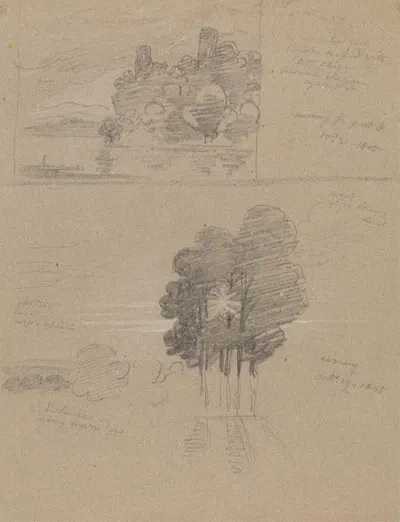 Two Sketches of a Castle and of Trees; Morning and Evening by Джозеф Фарингтон, 1805 — digital art print download