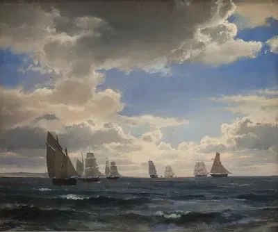 Парусные корабли в проливе к югу от Кронборга by Карл Фредерик Сёренсен, 1856 - 1857 — digital art print download