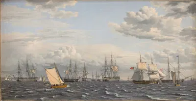 A Russian Fleet at Anchor near Elsinore by Christoffer Wilhelm Eckersberg, 1826 — digital art print download
