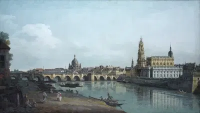 Дрезден, вид с правого берега Эльбы, под мостом Августа by Бернардо Беллотто, 1748 — digital art print download