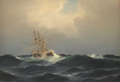 Пароход в шторме в Атлантическом океане by Карл Билле, 1863 — digital art print download