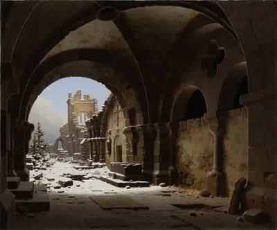 Church Ruin in Winter by Carl Georg Adolph Hasenpflug, 1848 — digital art print download