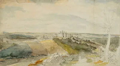 Вид на Бенсберг с Нового замка в Рейнской долине by Каспар Вольф, 1781 — digital art print download