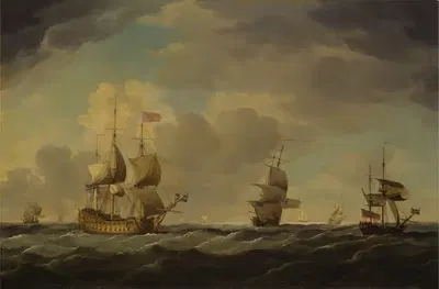 Английский флагман под легким парусом в умеренный ветер by Чарльз Брукинг — digital art print download