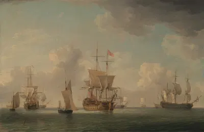 Английские корабли под парусом в очень легком бризе by Чарльз Брукинг — digital art print download