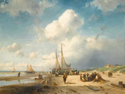 Прибрежная сцена с рыбаками by Шарль Лейкерт, 1855 — digital art print download