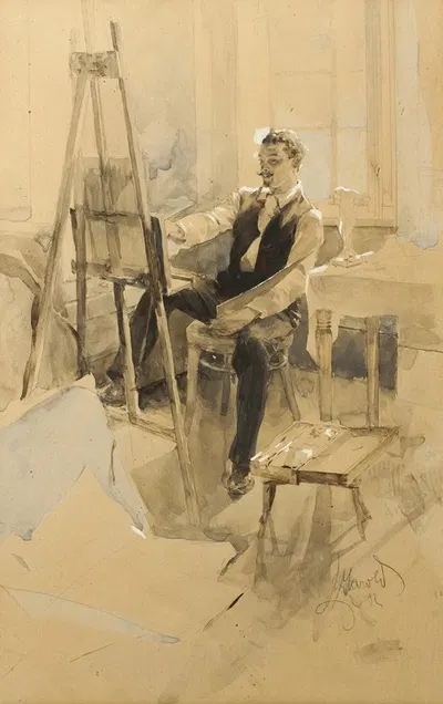 Maler im Atelier by Людек Марольд — digital art print download