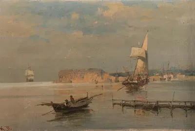 Boats In A Port by Konstantinos Volanakis — digital art print download